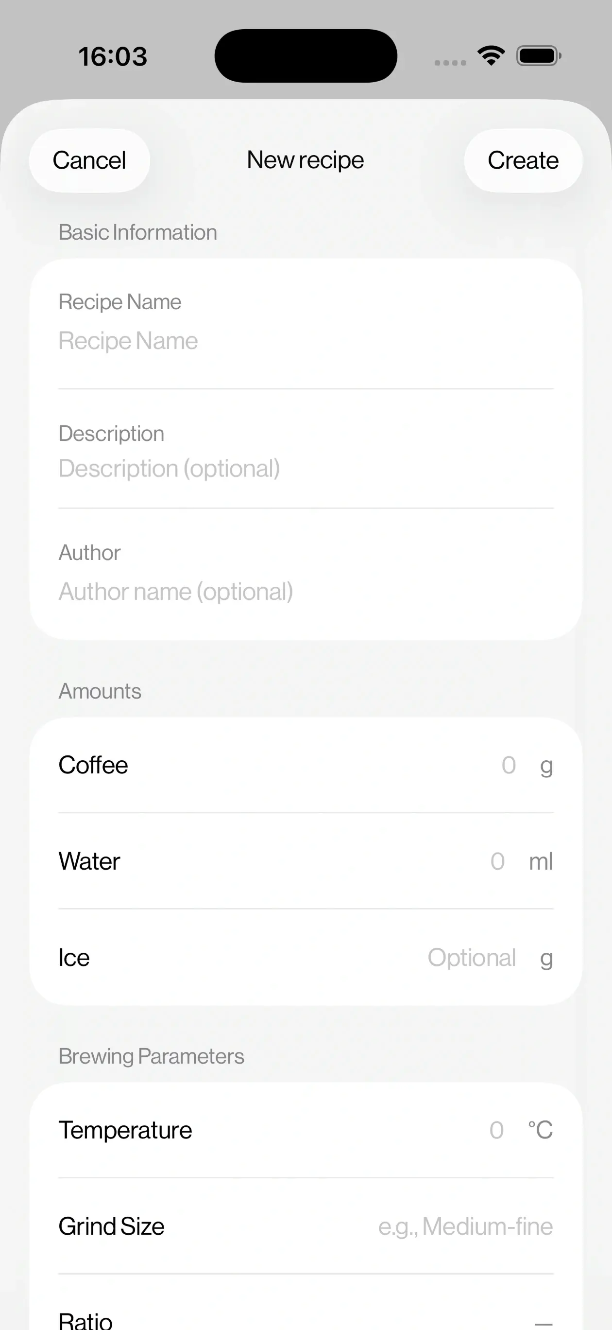 Kissaten app screenshot: Create and customize your own recipes
